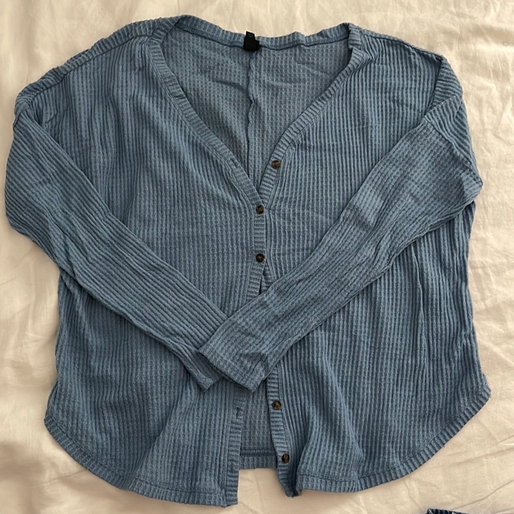 Blue Waffle Knit Top